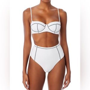 Onia Flora (crinkle/seersucker) High-Rise Bikini 3 Piece Set White Size M